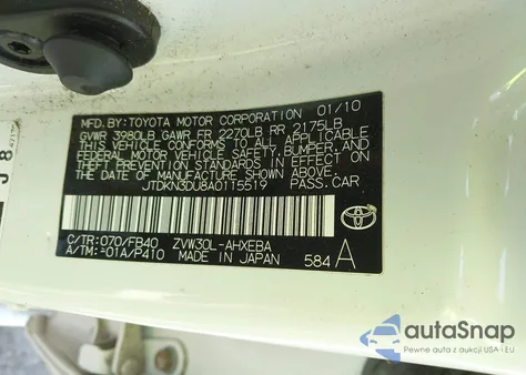 2010 Toyota Prius Ii из США, поврежденный, VIN JTDKN3DU8A0115519